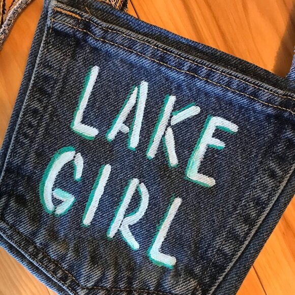 Handmade Crossbody Bag: Lake Girl Theme Cell Phone Holder, Recycled Denim Purse - Picture 9 of 11
